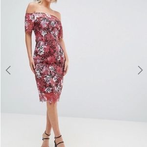 Floral Mesh Off the Shoulder Dress